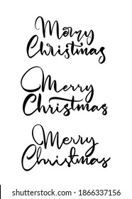 Vector illustration: Set of three Handwritten calligraphic lettering of Merry Christmas. 
