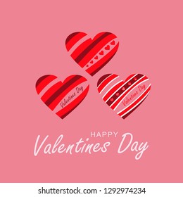 Vector illustration. Set. Three hearts with stripes. Happy Wedding Day.