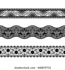 vector illustration set three openwork lace ribbons