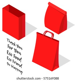 Vector illustration set of three paper shopping or grocery bags. 