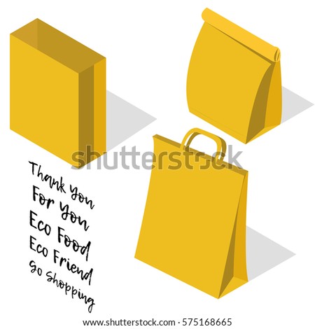 Vector illustration set of three paper shopping or grocery bags. 