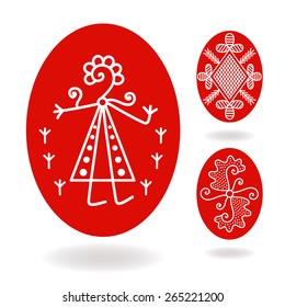 Vector illustration: set of three slavic pysankas - religious symbols- painted eggs