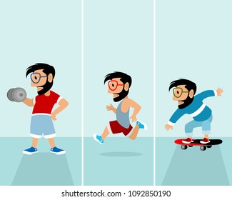 Vector illustration of set of three sports hipsters