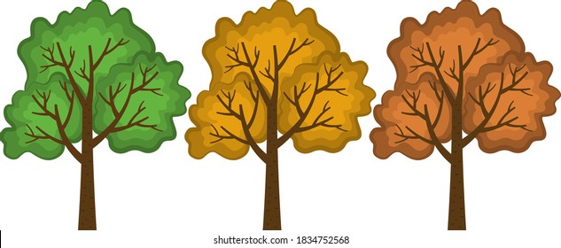 Vector illustration set of three trees of different colors.