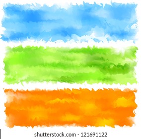 Vector Illustration of set of three watercolor banners. Spring headers. Eps10.