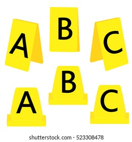 Vector illustration set of three yellow marker of crime scene with numbers A, B, C. Evidence marker.