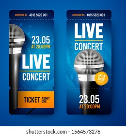 Vector Illustration Set Of Ticket For Concert With Microphone