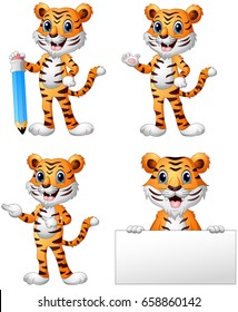 Vector illustration of Set of tiger cartoon