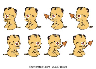 Vector illustration set of tiger character holding arrow