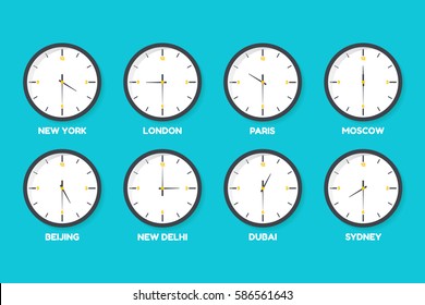 Vector illustration of set  time zone clocks