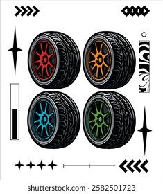 vector illustration set tires racing with many colour