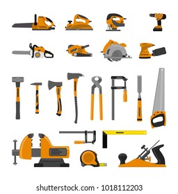 Vector illustration. Set of tools for the carpenter. Flat design.