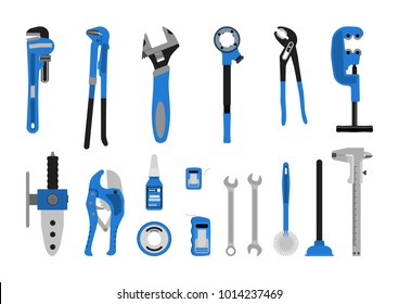 Vector illustration. Set of tools for plumbing.