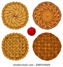 Vector illustration. Set of top view apple pies isolated on white background.