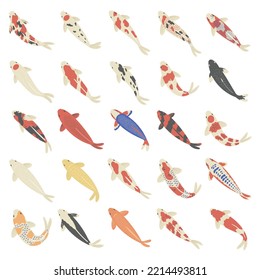 vector illustration set of top view Koi fish isolated on white background.