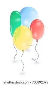 Vector illustration: set of transparent colorful flying balloons (round and oval) on ribbons