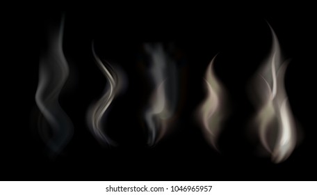 Vector illustration set of transparent smoke on a black background.