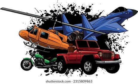 Vector illustration of set transport on white background