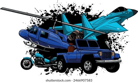 Vector illustration of set transport on white background