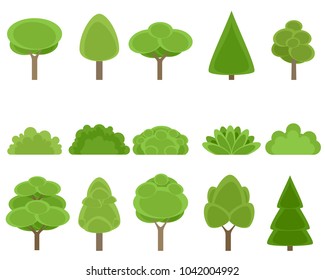 Vector Illustration Of Set Of Trees And Shrubs