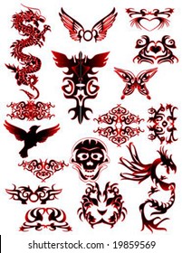 Vector illustration of a set of tribal tattoo