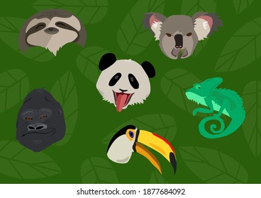 Vector illustration Set of tropical animals
