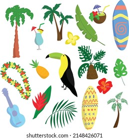 Vector Illustration Set Of Tropics, Hawai