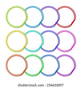 Vector illustration: Set of twelve bright vericoloured circle labels