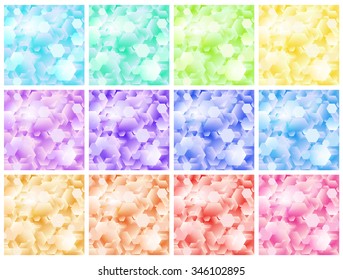 Vector illustration: set of twelve bright varicolored glittering confetti  backgrounds for disco party