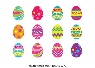 Vector illustration- set of twelve color bright Easter eggs.