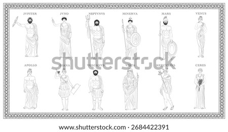 Vector illustration set of twelve Roman gods