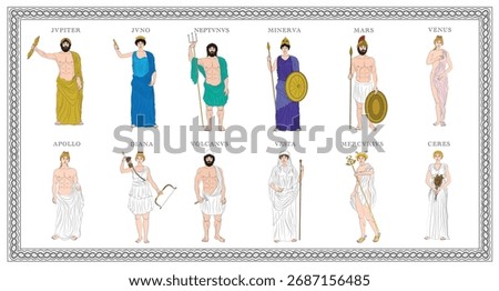 Vector illustration set of twelve Roman gods