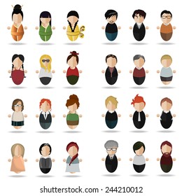 vector illustration of a set of twenty- four people , twelve women and twelve men 