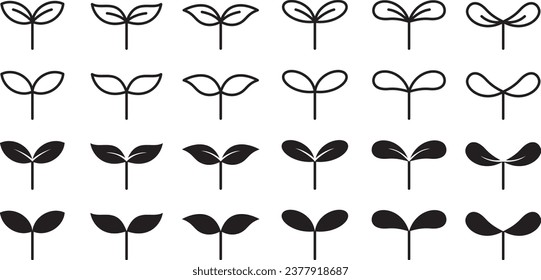 Vector illustration set of twin leaves, buds and leaves
