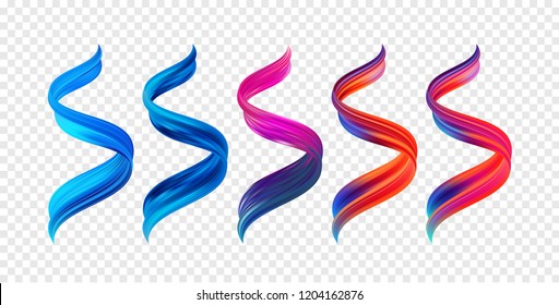 Vector illustration: Set of twisted colorful flow liquid shape. Acrylic paint sroke. Modern design