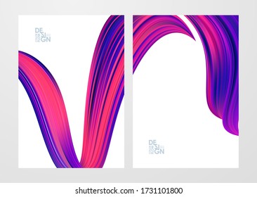 Ilustración del vector: Conjunto de dos fondos en blanco con forma líquida de flujo coloreado 3d.