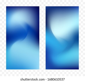 Vektorillustration: Satz von zwei blauen abstrakten bunten Flusshintergründen. Modernes Bildschirmdesign für App. 