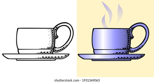 Vector illustration, Set of two cups black and white and color with texture
