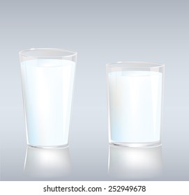 Vector illustration of set of two cups of milk in different sizes and shapes