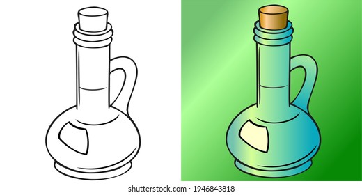 Vector illustration, Set of two glass oil vessels in black and white and color