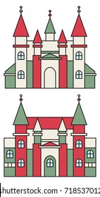 Vector illustration. Set of two houses in bright color with a dark outline