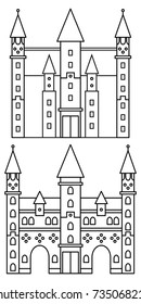 Vector illustration. Set of two houses in bright color with a dark outline