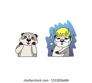 Vector illustration, set of two isolated cute otter characters, male and female.