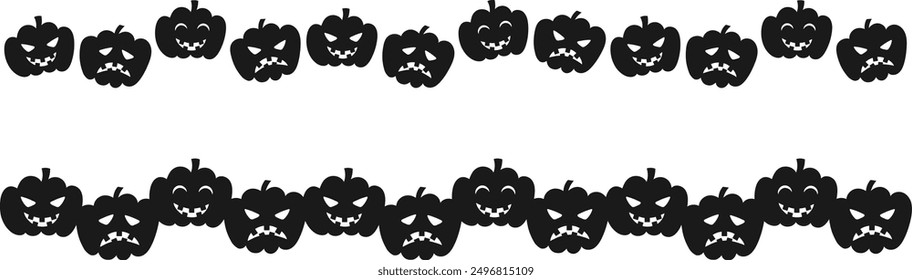 Vector illustration of a set of two line silhouettes of jack-o-lanterns