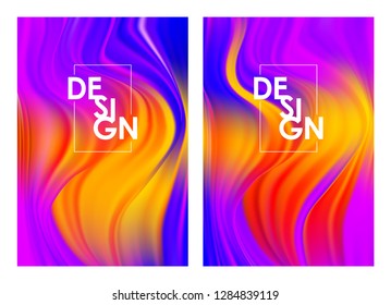 Vector illustration: Set of two modern Summer colorful flow posters. Abstract twisted wavy liquid background. Trendy art design