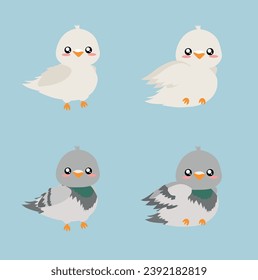 vector illustration of set of two pigeons in two different poses