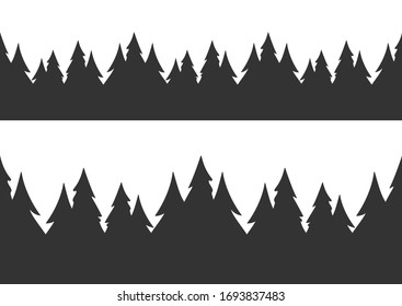 Vector illustration: Set of two seamless hand drawn pine forest. 