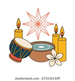Ilustração vetorial de símbolos da umbanda representando a proteção espiritual, o equilíbrio e as tradições religiosas afro-brasileiras. Design simples e limpo, ideal para projetos com temas culturais, espirituais e religiosos.
