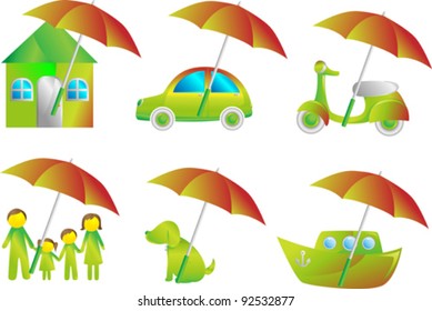 A vector illustration of a set of umbrella icons