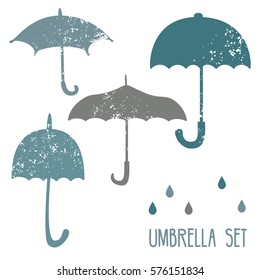 Vector illustration. Set umbrellas, shabby, retro form. Colored isolate.